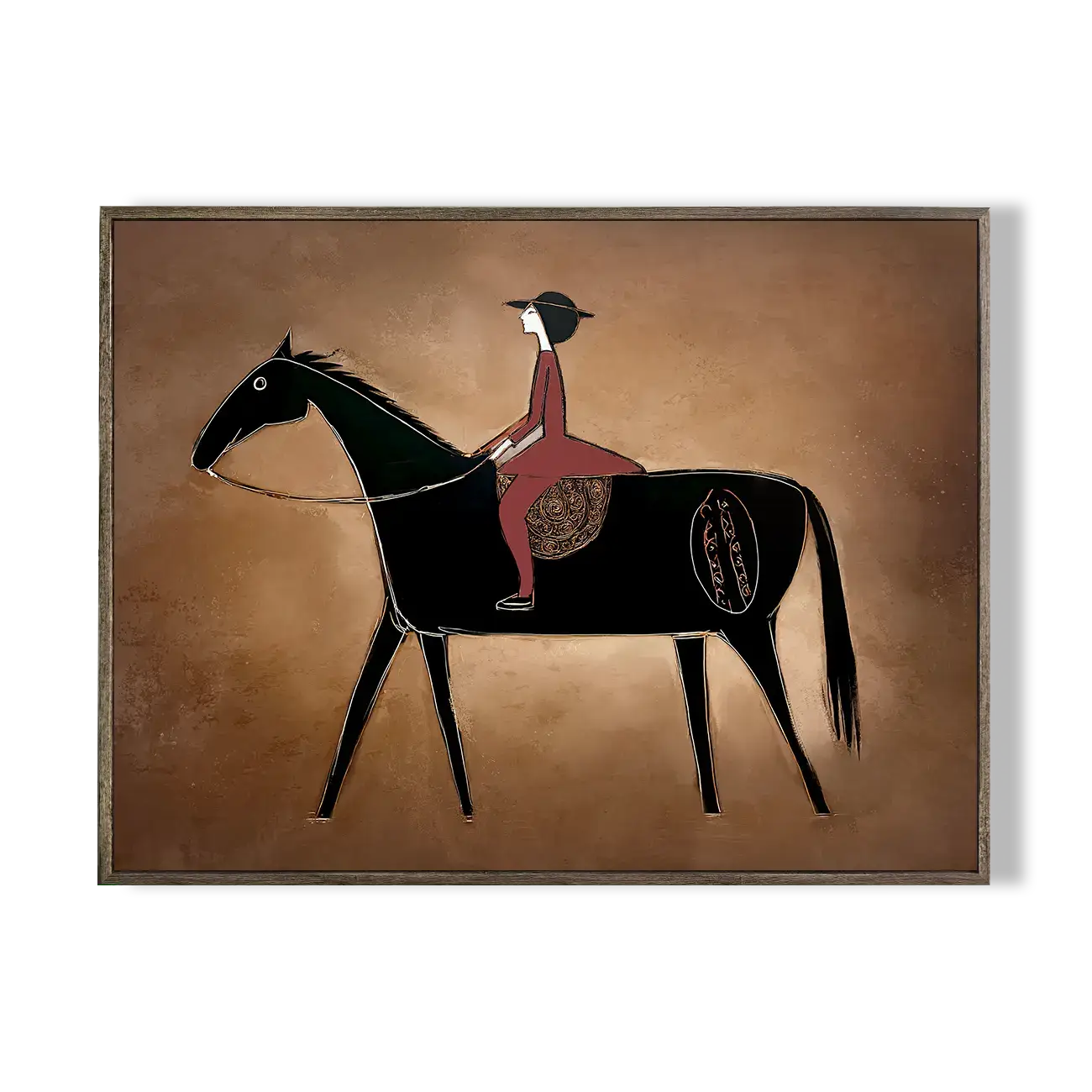 Minimalist Woman on Black Horse