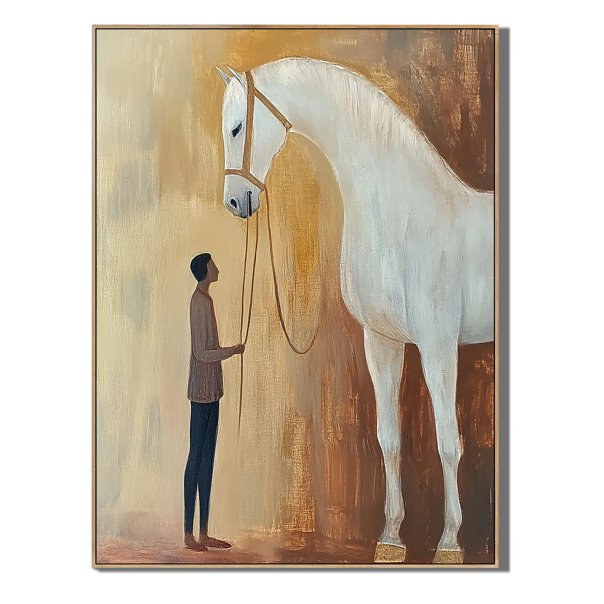 Minimalist Man with White Horse
