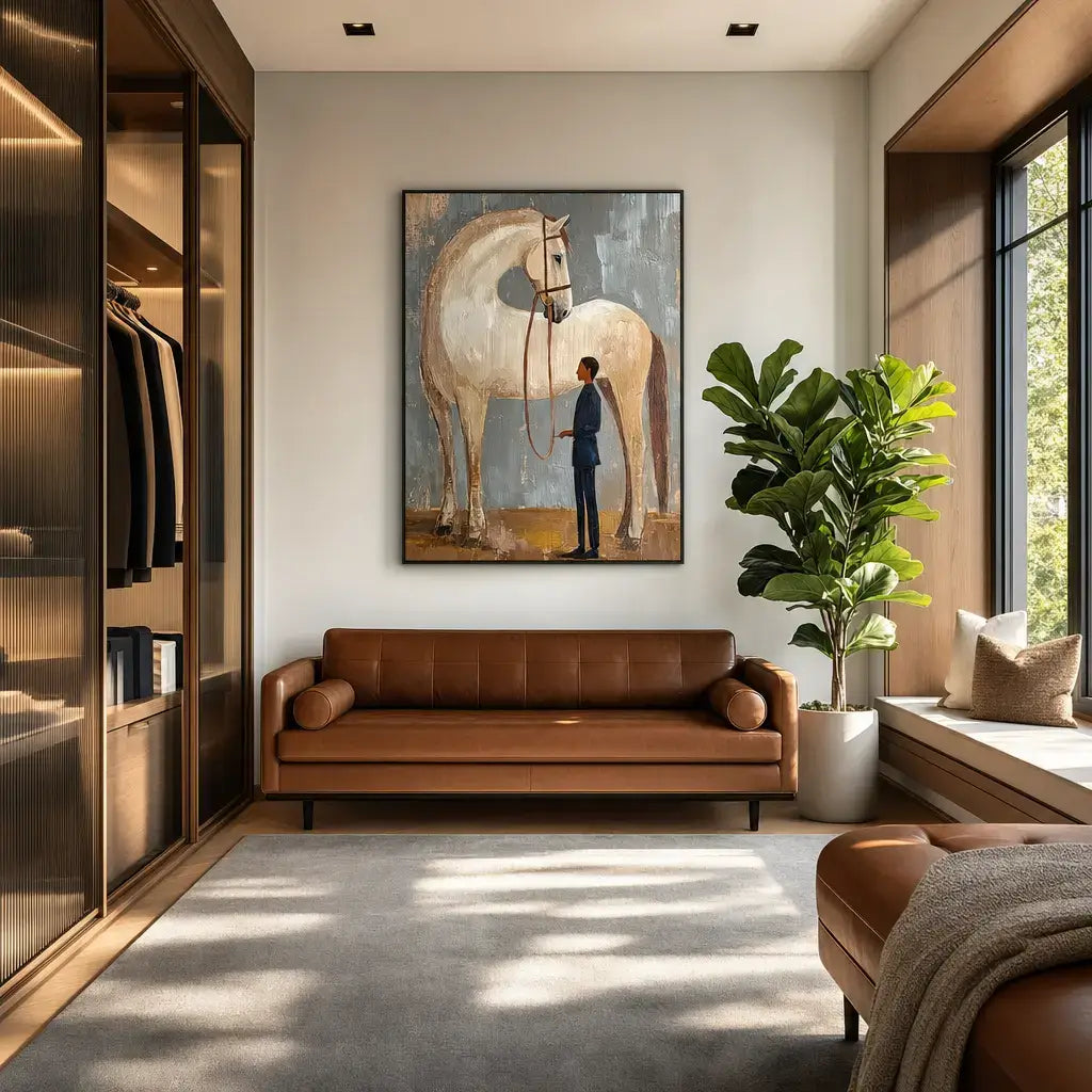 Stylized Equestrian with Pale Horse