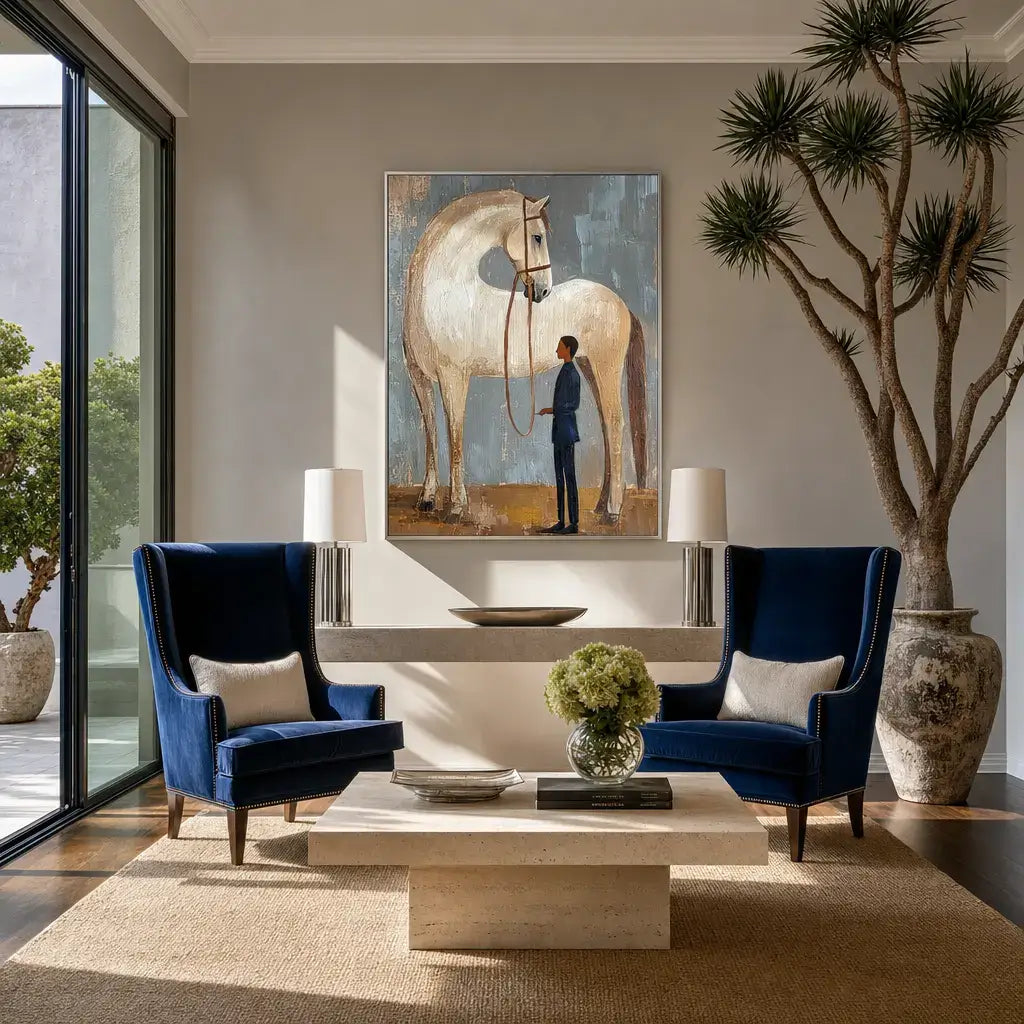 Stylized Equestrian with Pale Horse