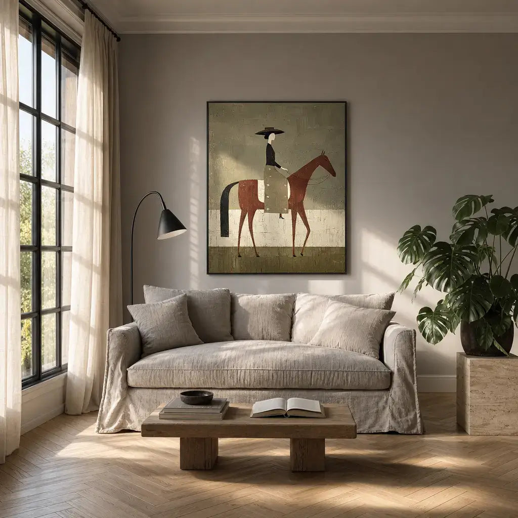 Minimalist Equestrian Woman on Horse