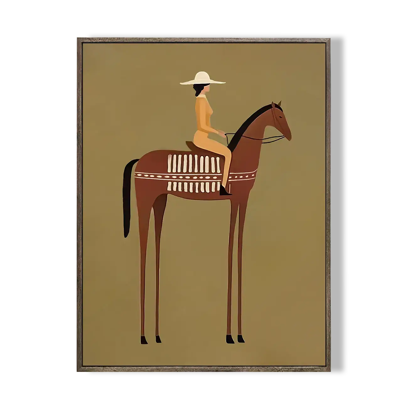 Minimalist Stylized Woman Riding Horse