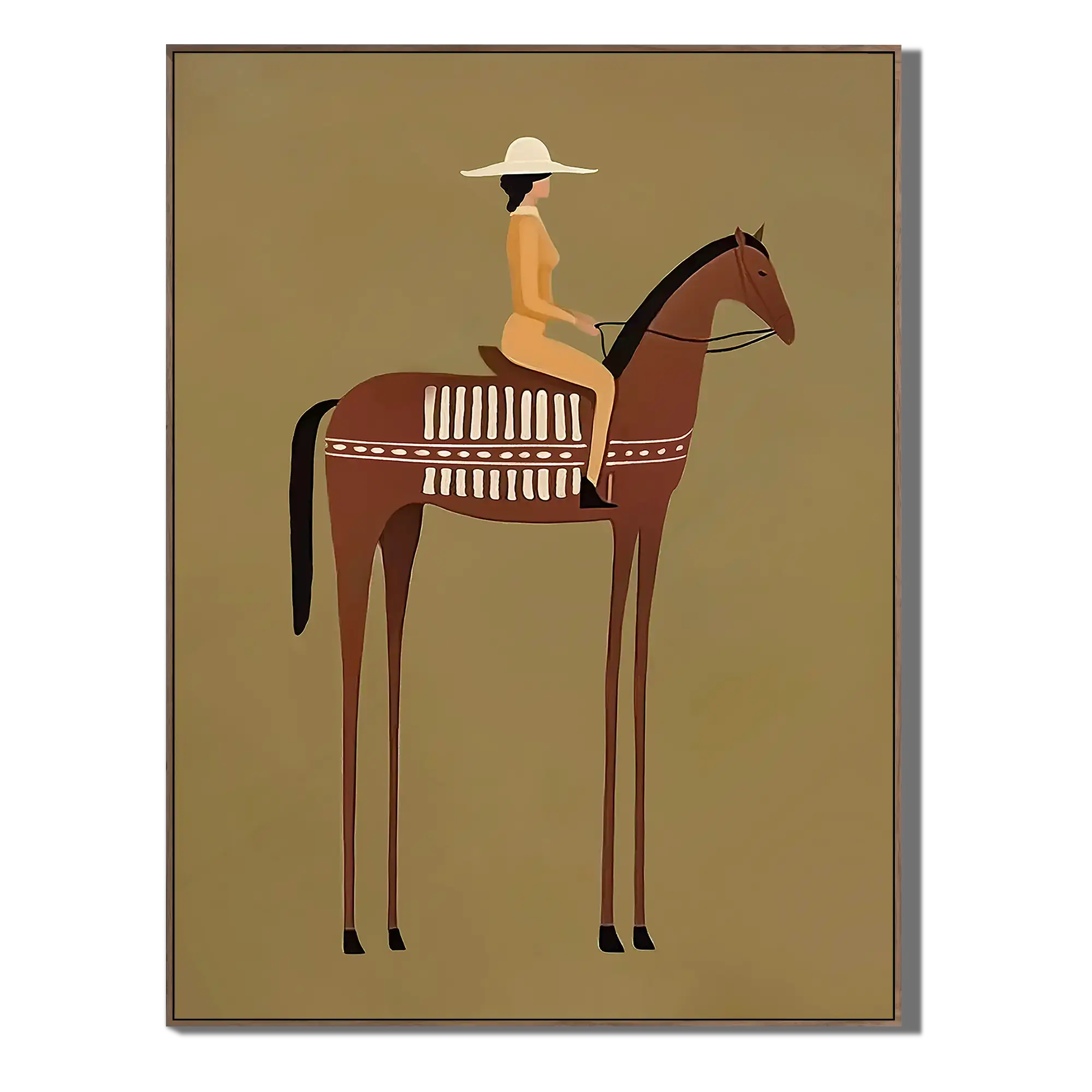 Minimalist Stylized Woman Riding Horse