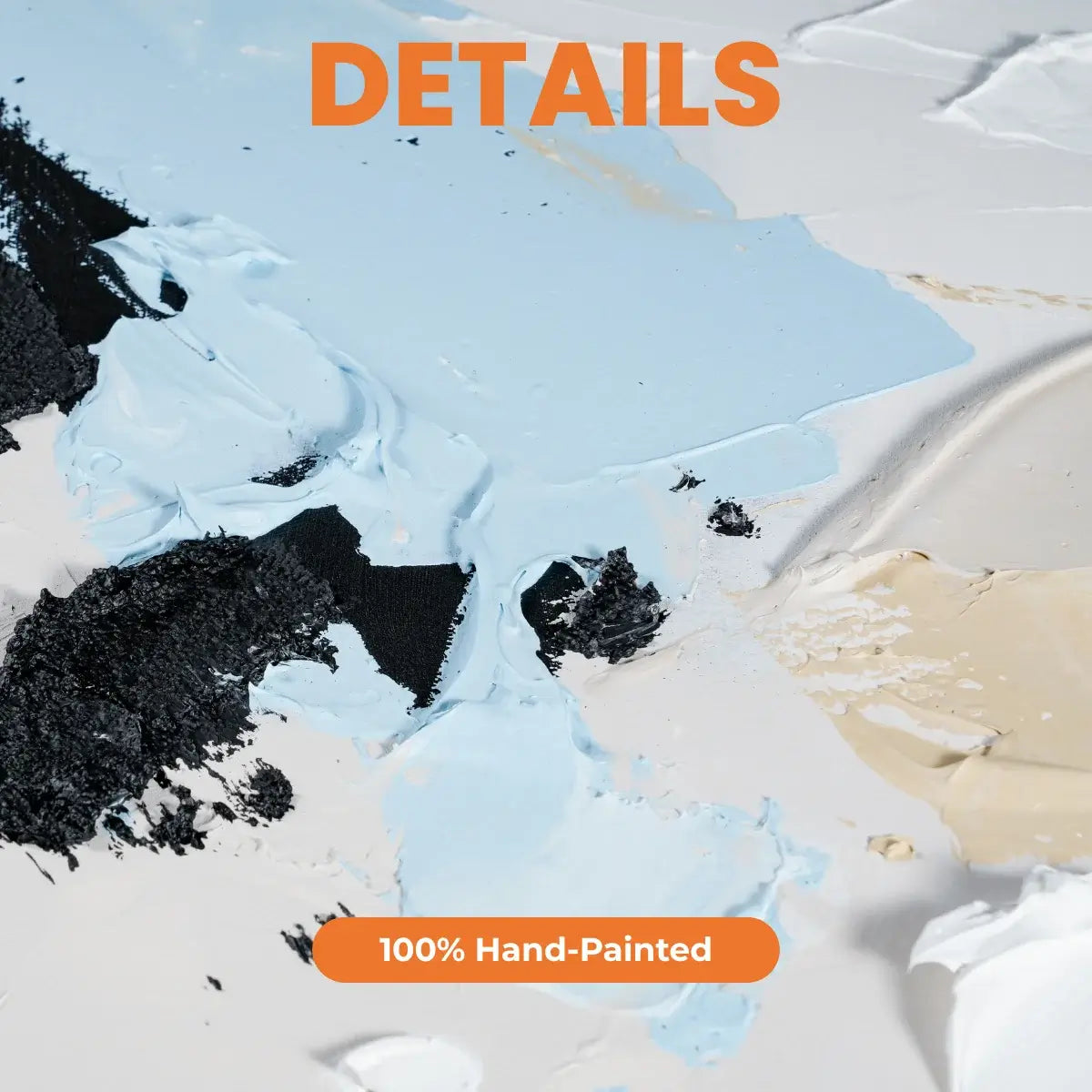 Close-up of hand-painted textures with '100% Hand-Painted' label.