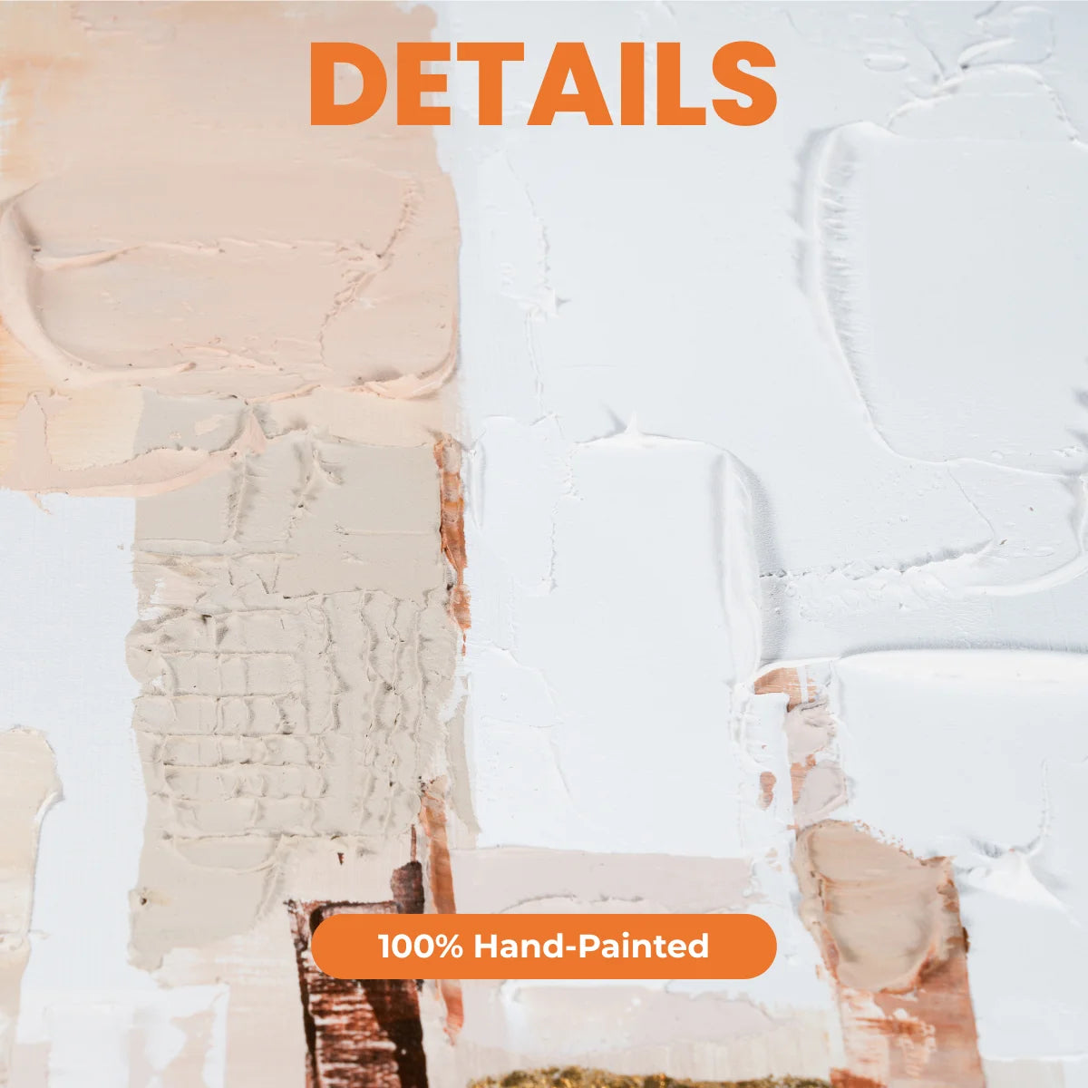 Textured surface with '100% Hand-Painted' label on a light background