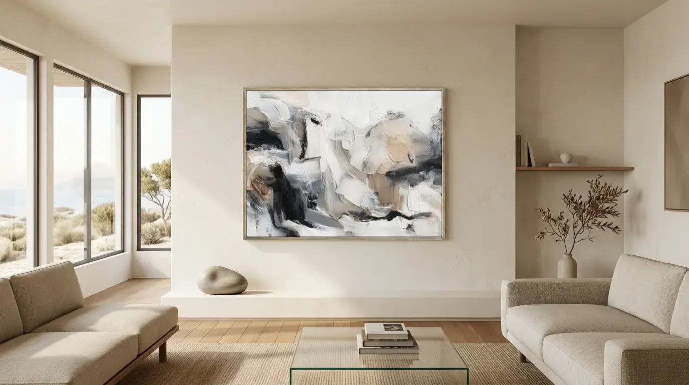 Modern living room with abstract art on the wall