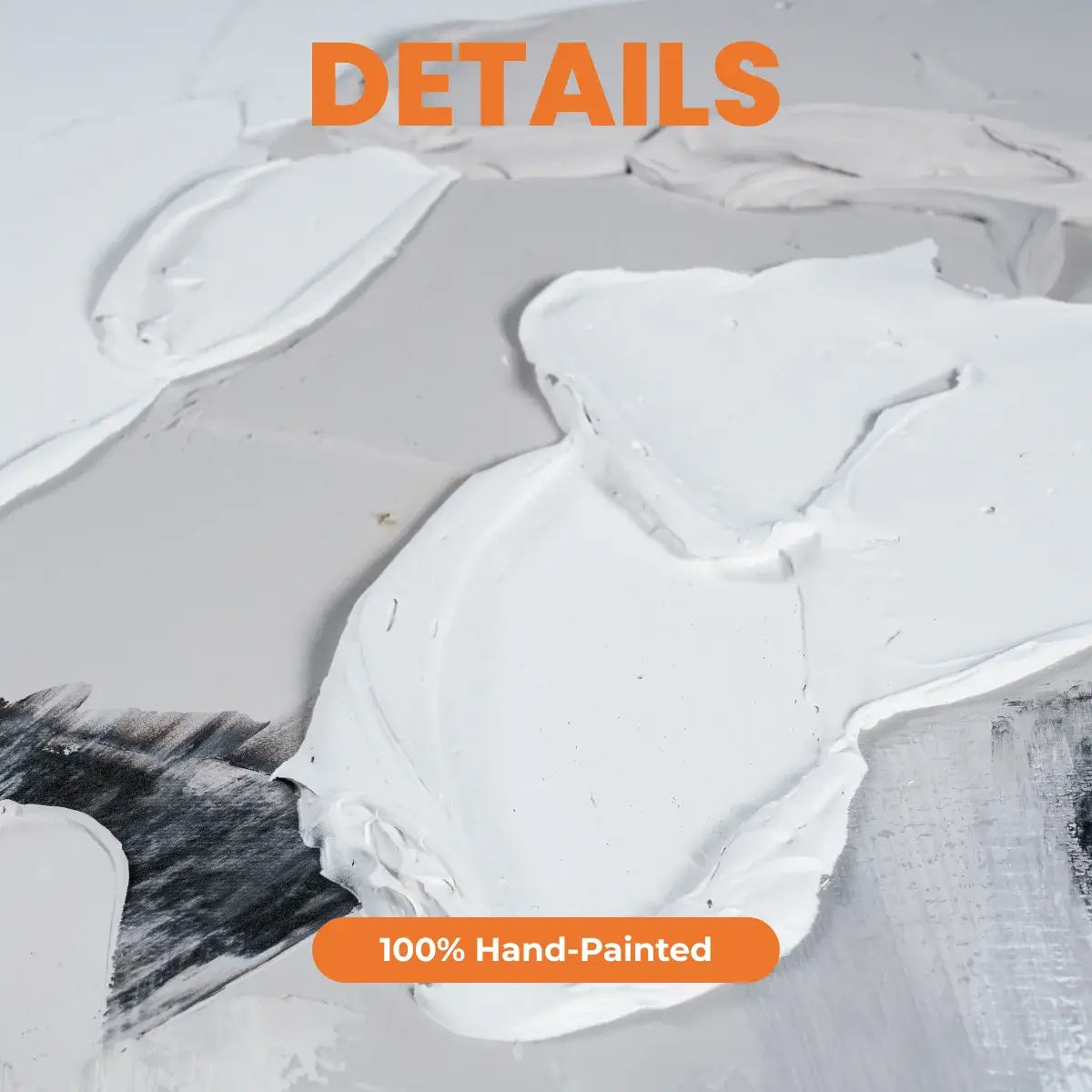 Close-up of a hand-painted surface with '100% Hand-Painted' text overlay.