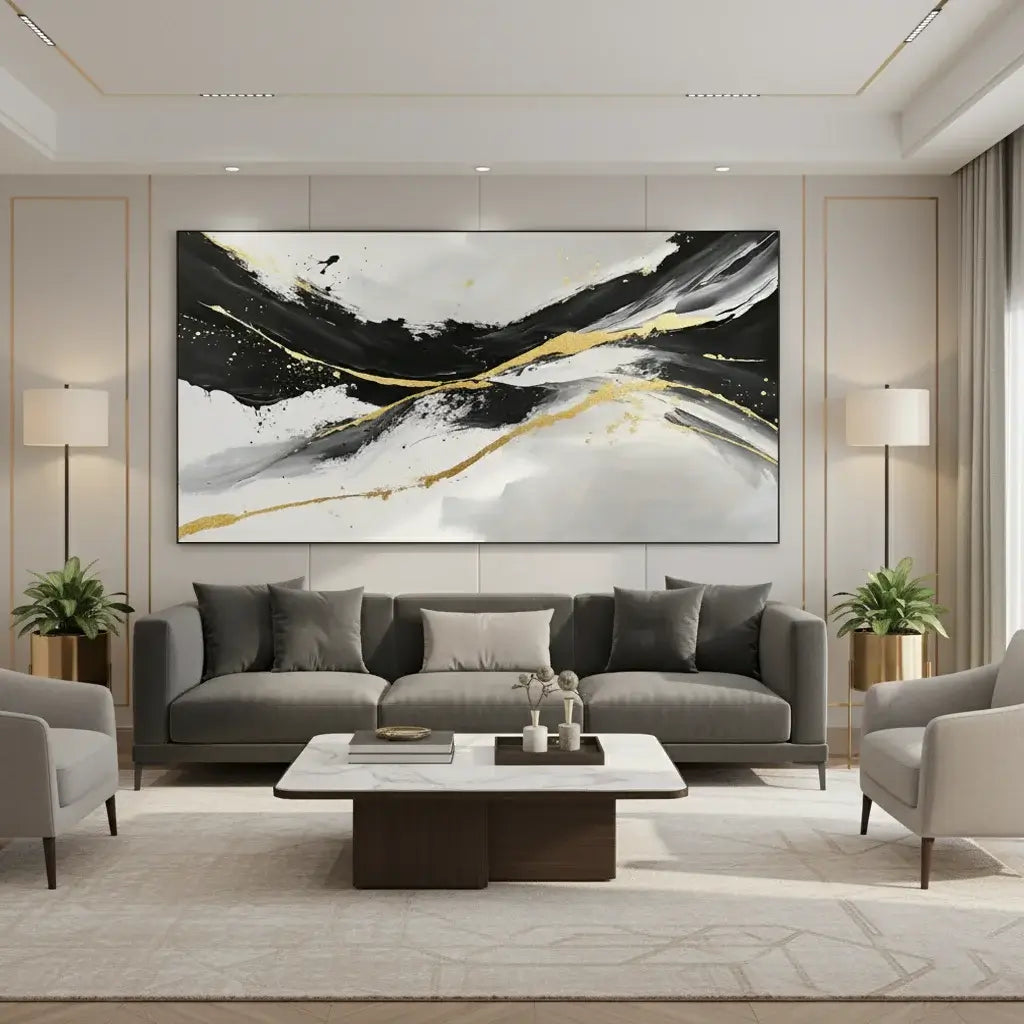 Black And Gold Abstract Painting CXH003