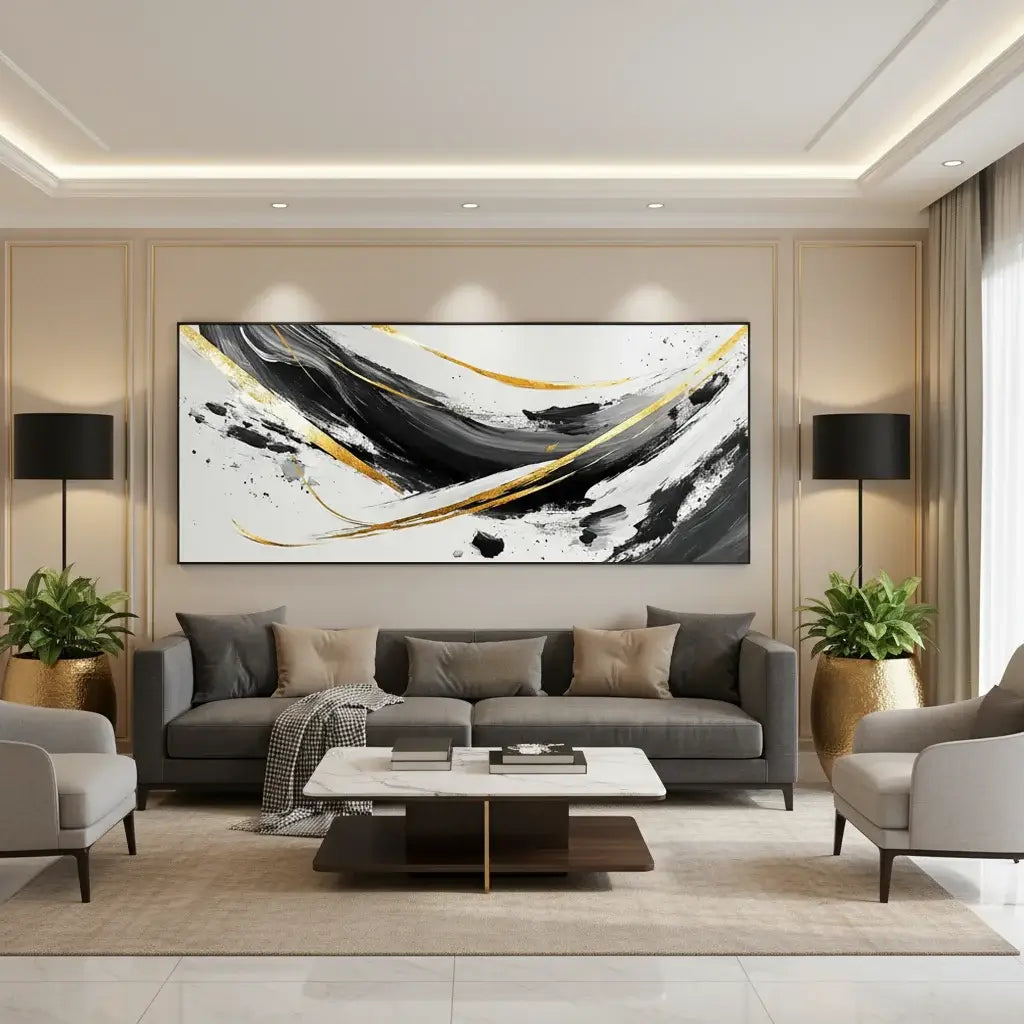 Black And Gold Abstract Painting CXH004