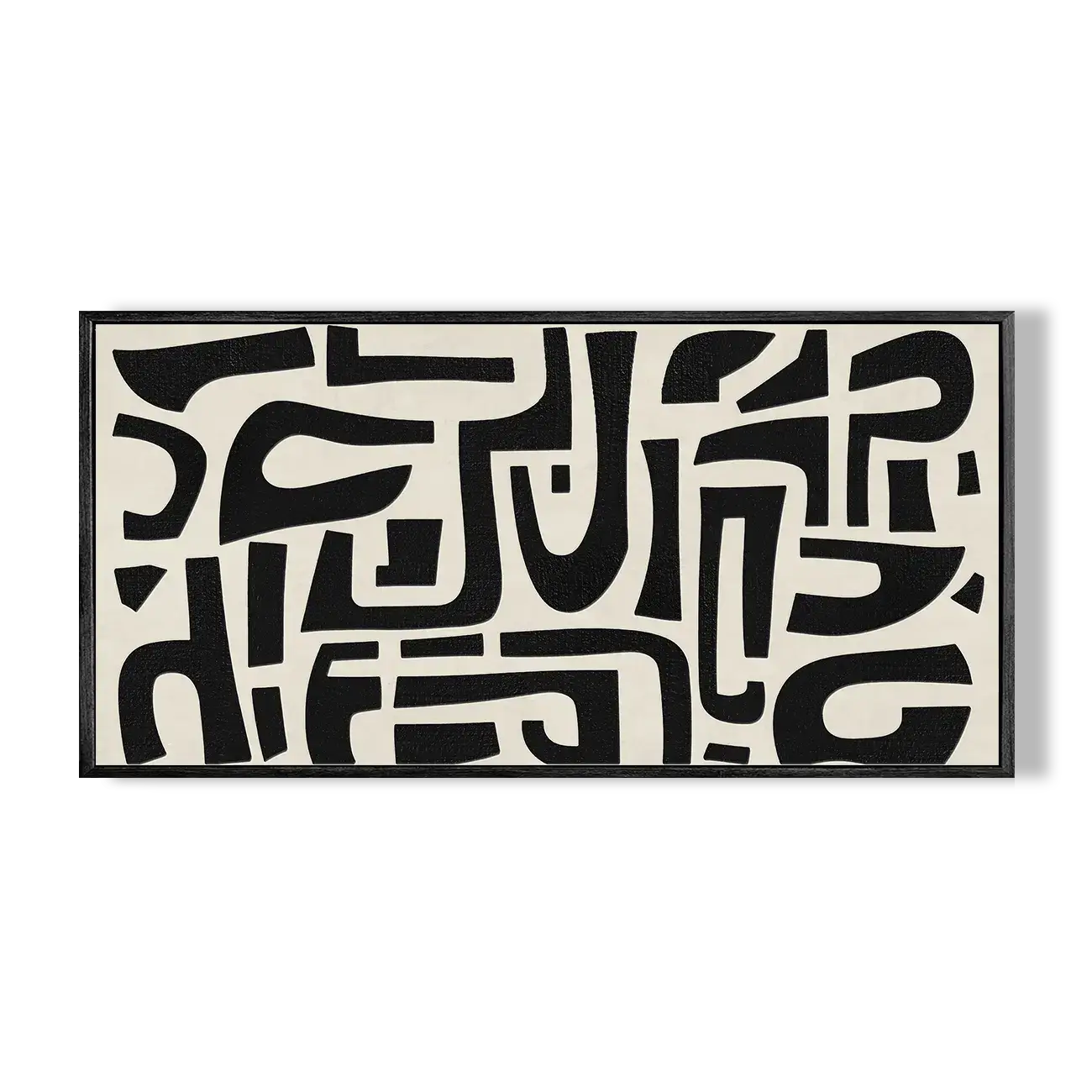 Abstract black and white patterned rug on a white background