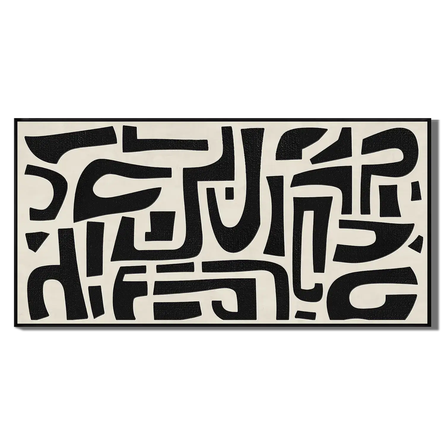 Abstract black and white patterned rug on a white background