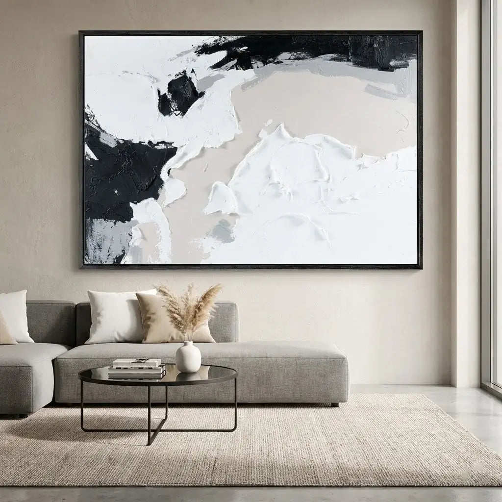 Modern living room with abstract art on the wall