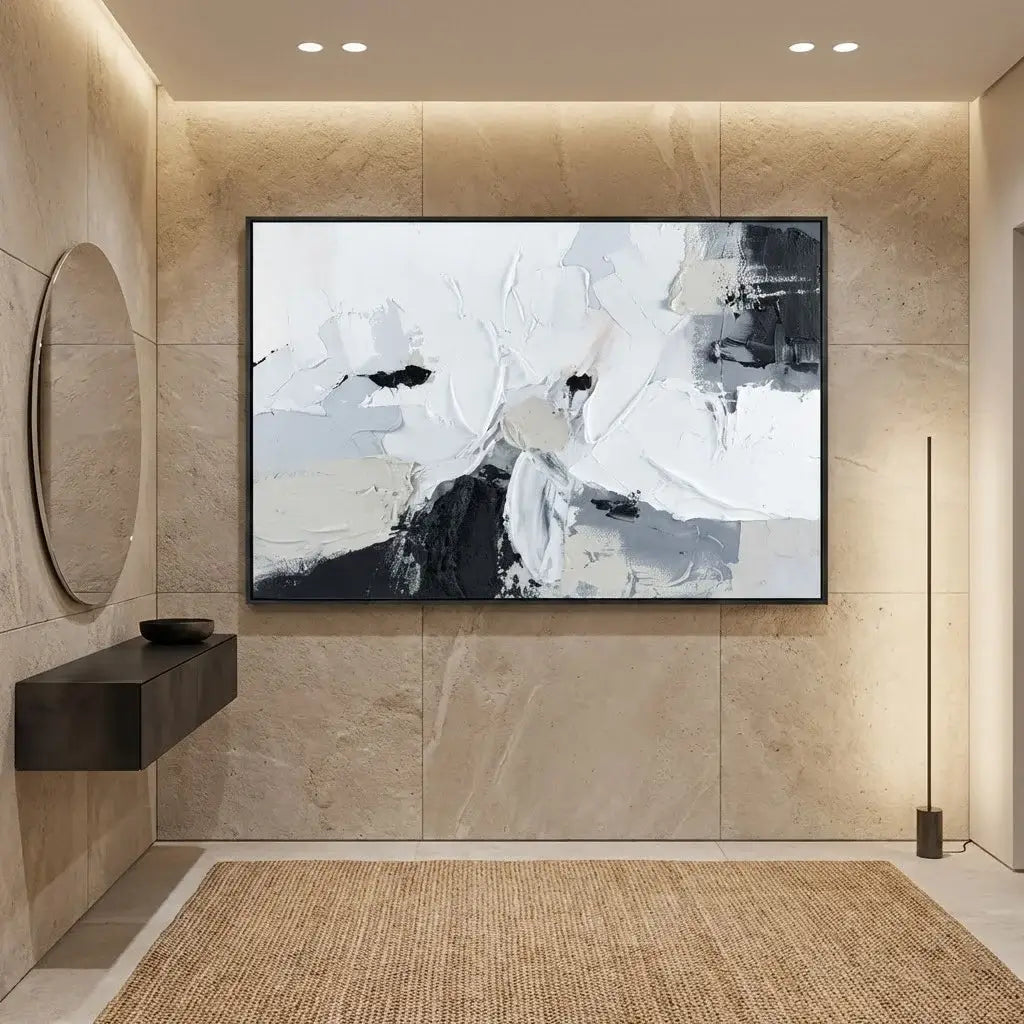 Abstract painting on a wall in a modern interior setting