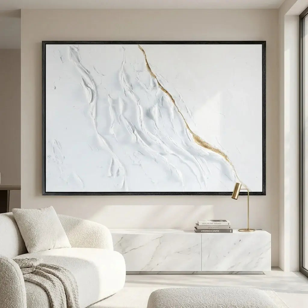 Modern living room with a large abstract painting on the wall