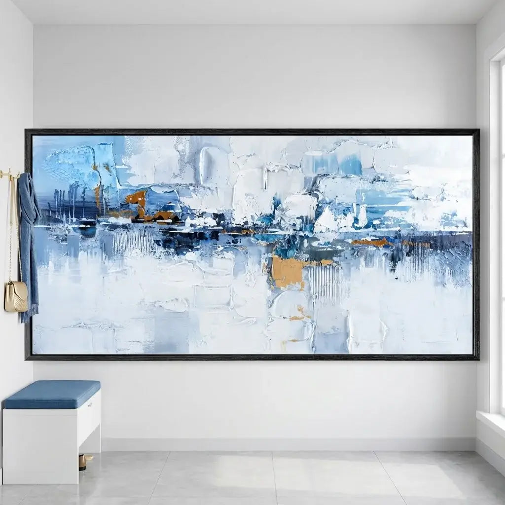 Abstract art painting on a wall in a modern room