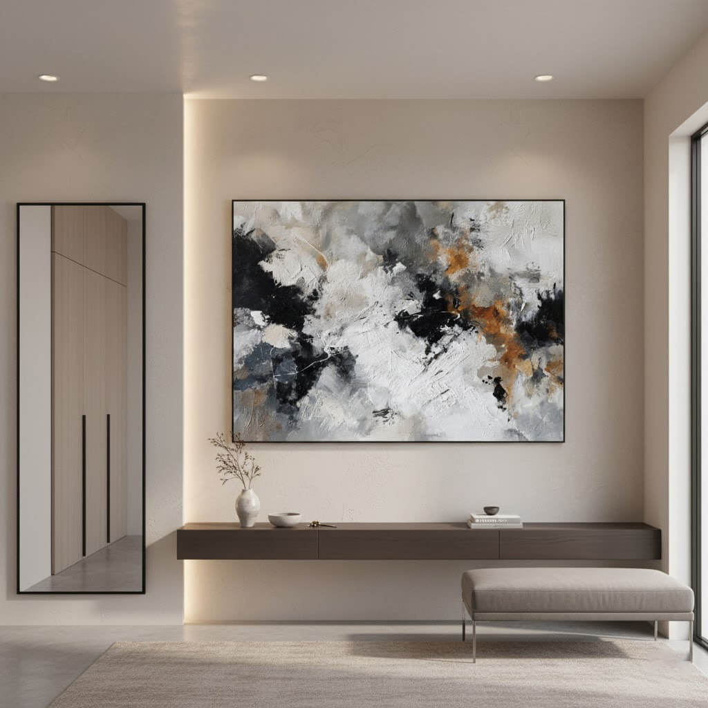 Modern interior with abstract painting on a wall