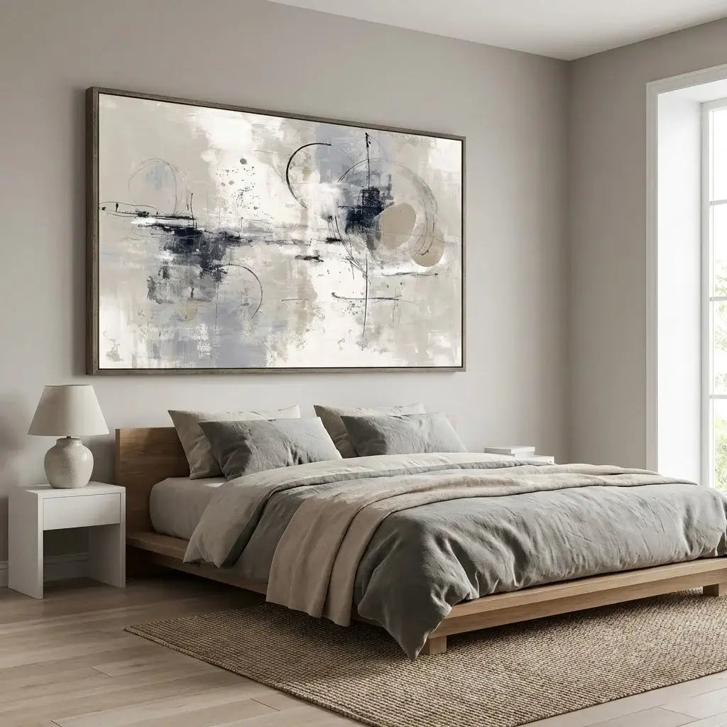 Abstract art painting in a modern living room setting