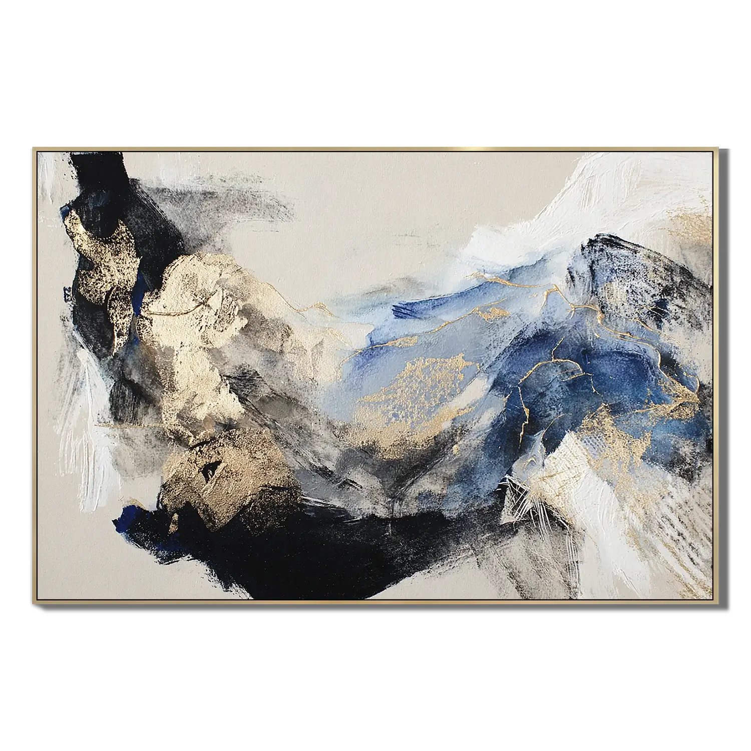 Gold Indigo Flow Abstract Wall Art