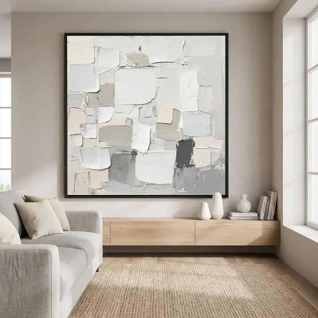 Modern living room with abstract art on the wall
