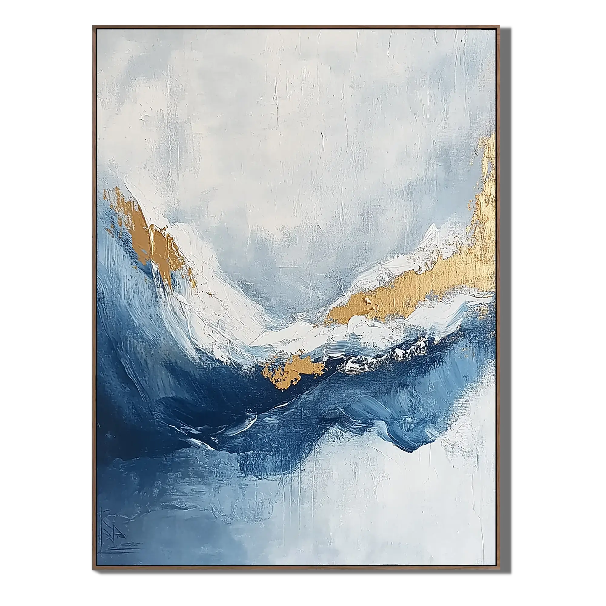 Azure Gold Tide Abstract Wall Art