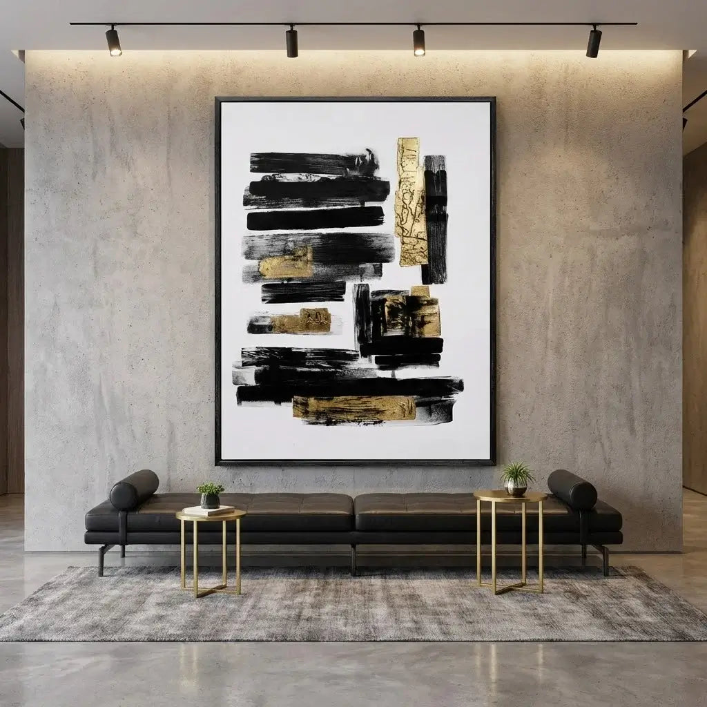 Modern living room with abstract art on the wall