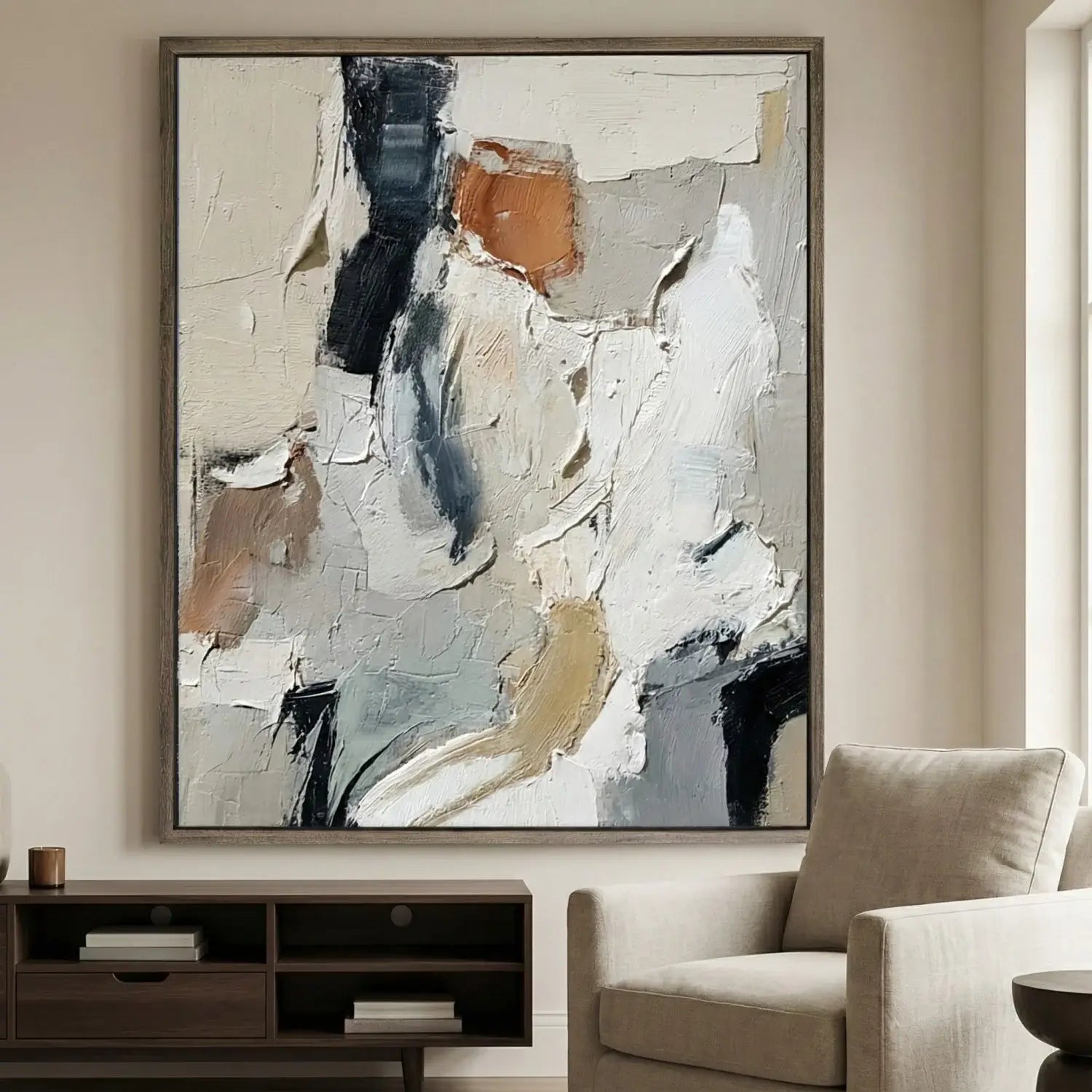 Abstract painting in a modern living room setting