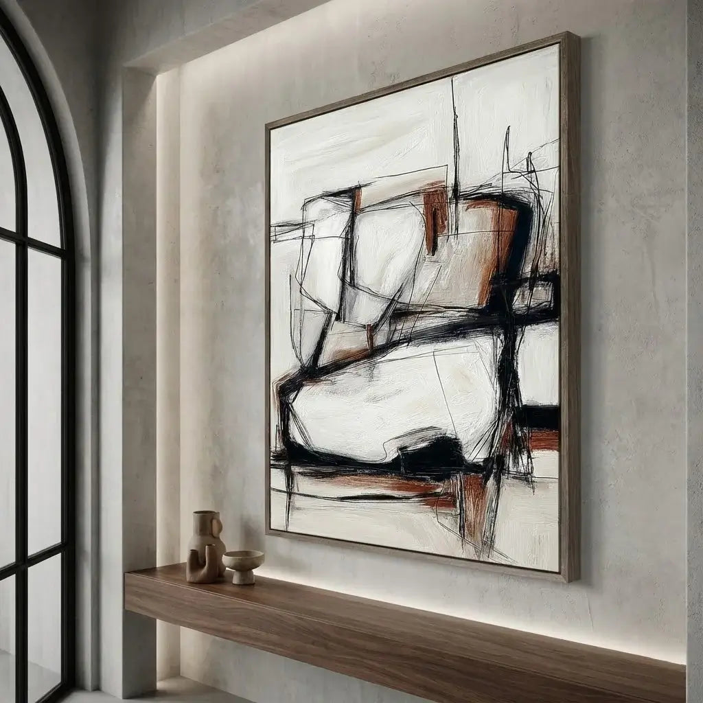 Abstract painting on a wall in a modern interior setting
