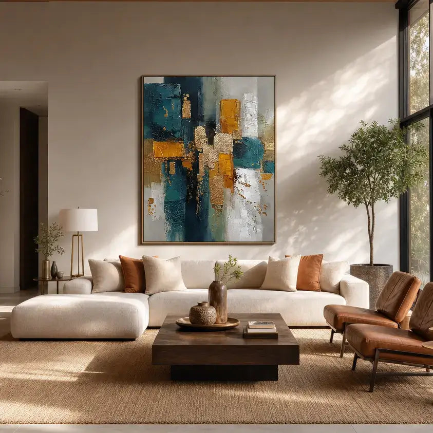 Gilded Teal Layers Abstract Wall Art