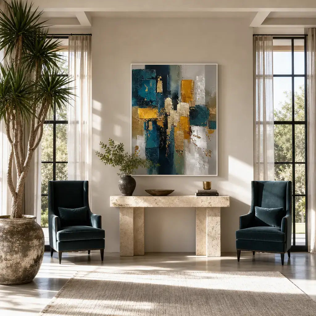 Gilded Teal Layers Abstract Wall Art