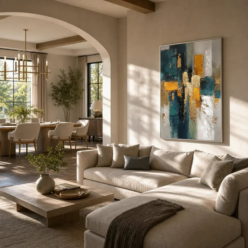 Gilded Teal Layers Abstract Wall Art