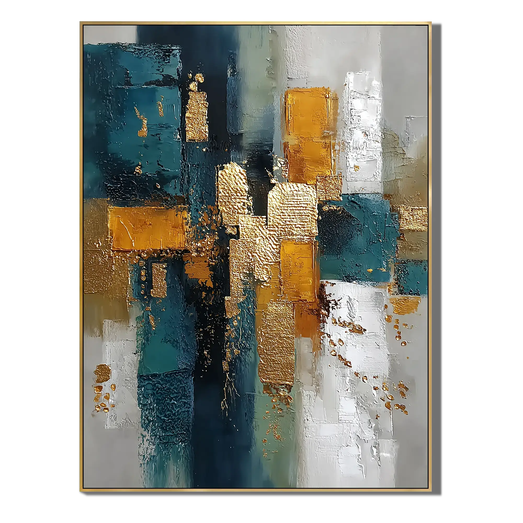 Gilded Teal Layers Abstract Wall Art