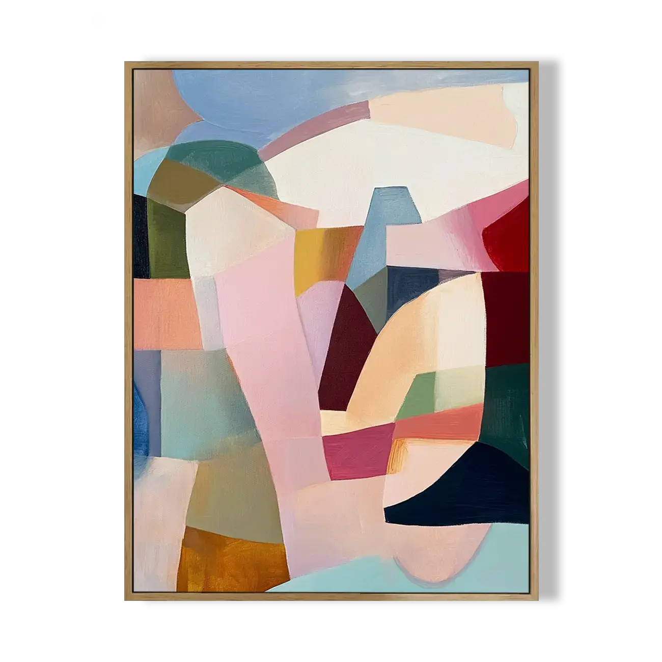 Abstract art print with colorful geometric shapes on a white background