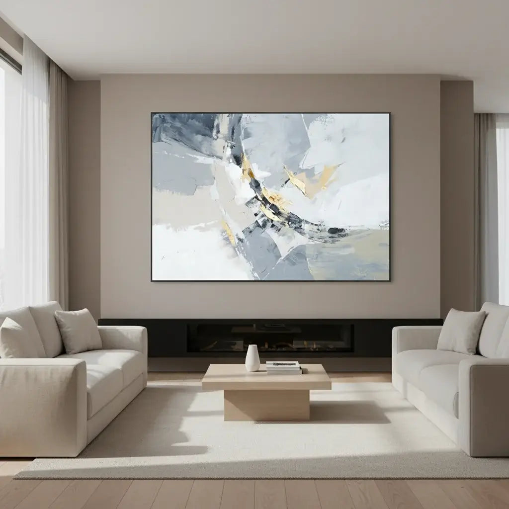 Modern living room with abstract art on the wall