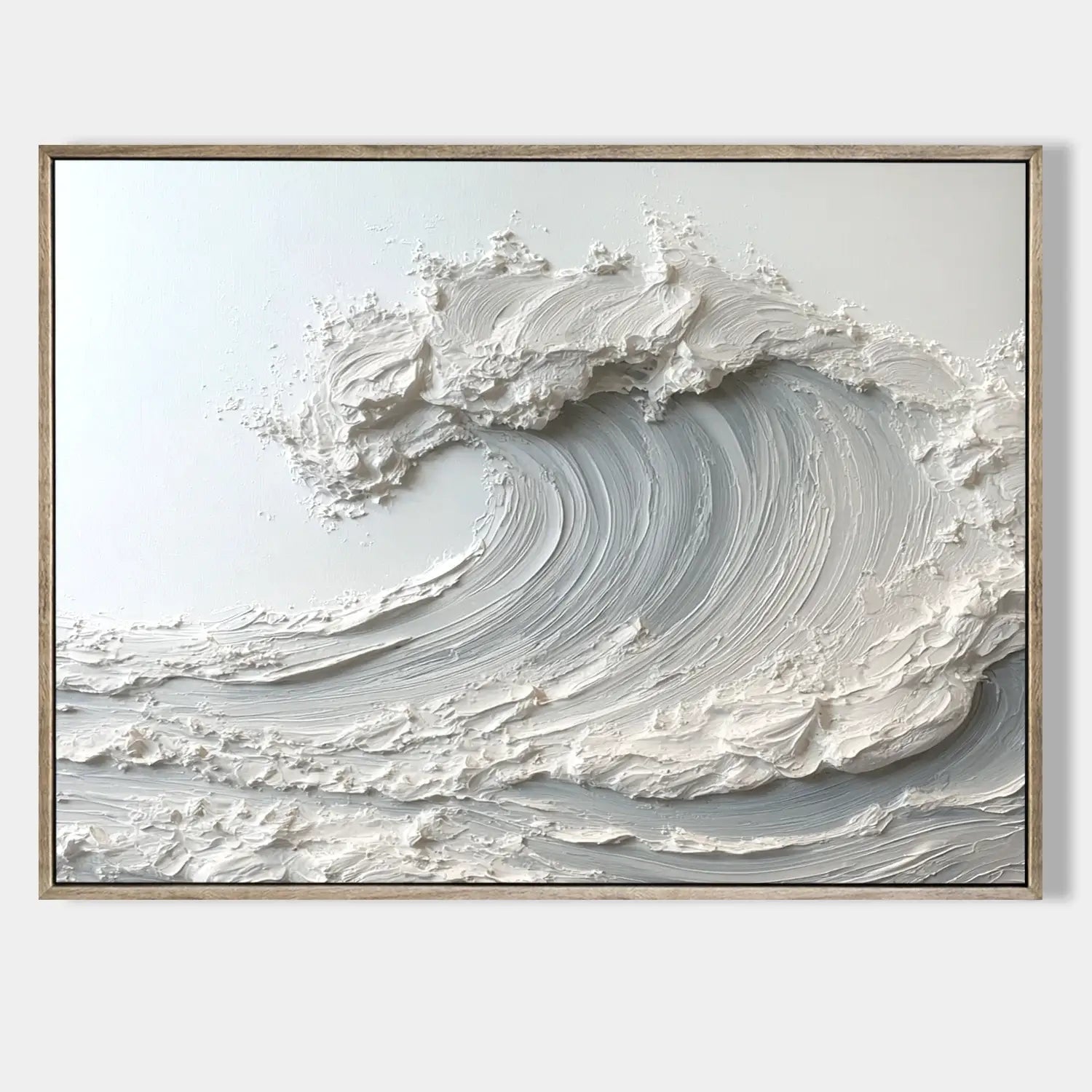 3D Textured White Wave Oil Painting #FJH016