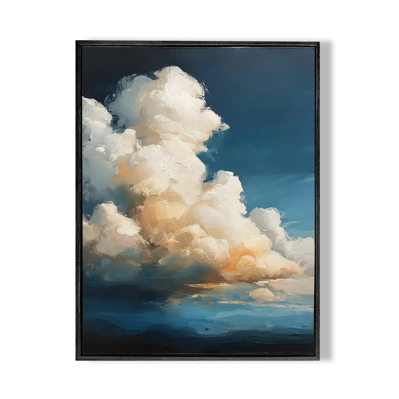 Framed artwork of a cloud with a blue sky background