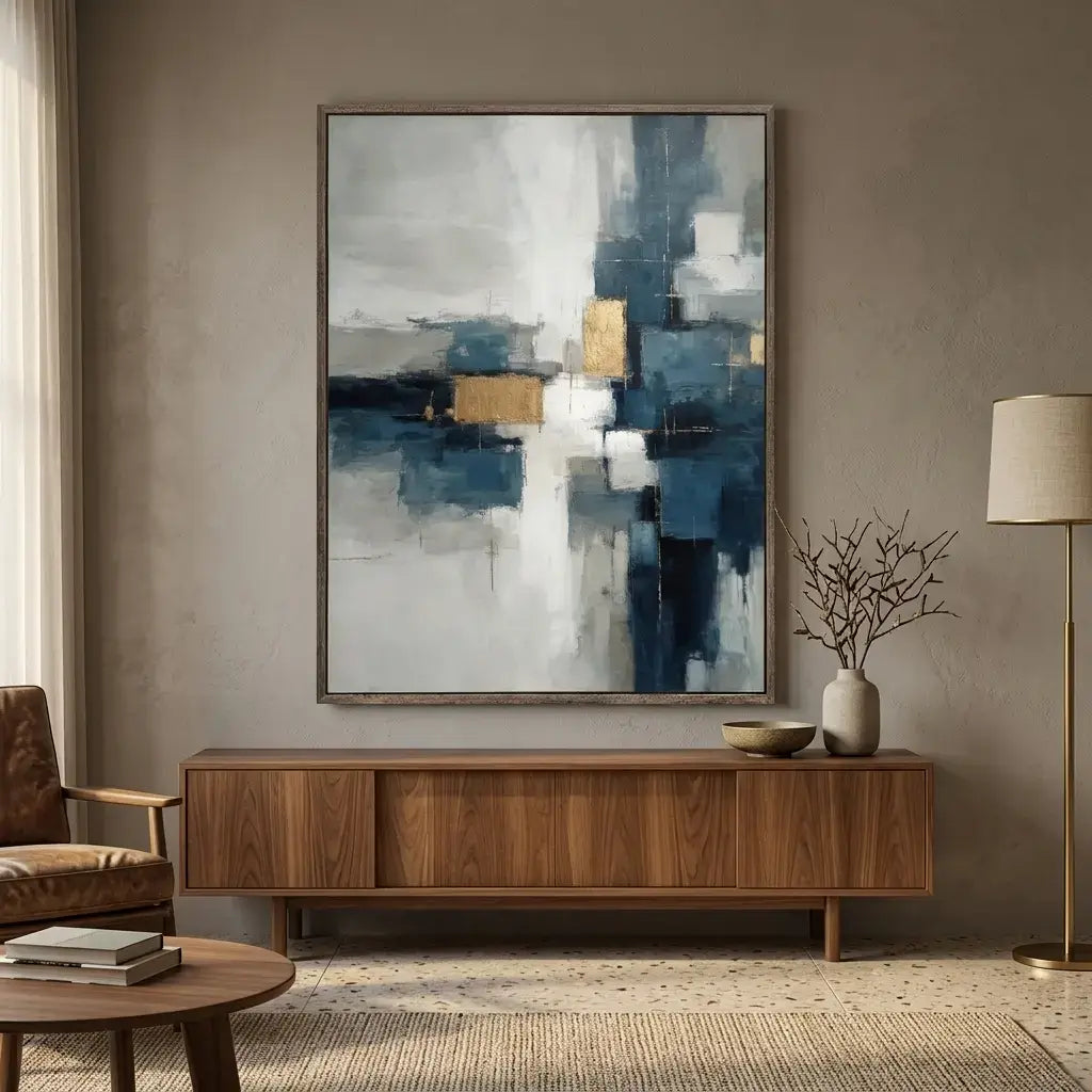 Indigo Gold Shards Abstract Wall Art