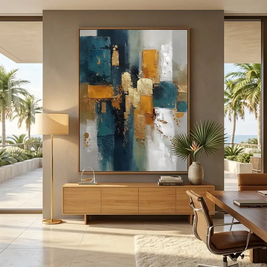 Gilded Teal Layers Abstract Wall Art