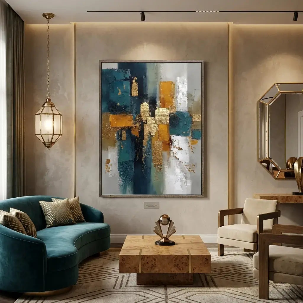 Gilded Teal Layers Abstract Wall Art