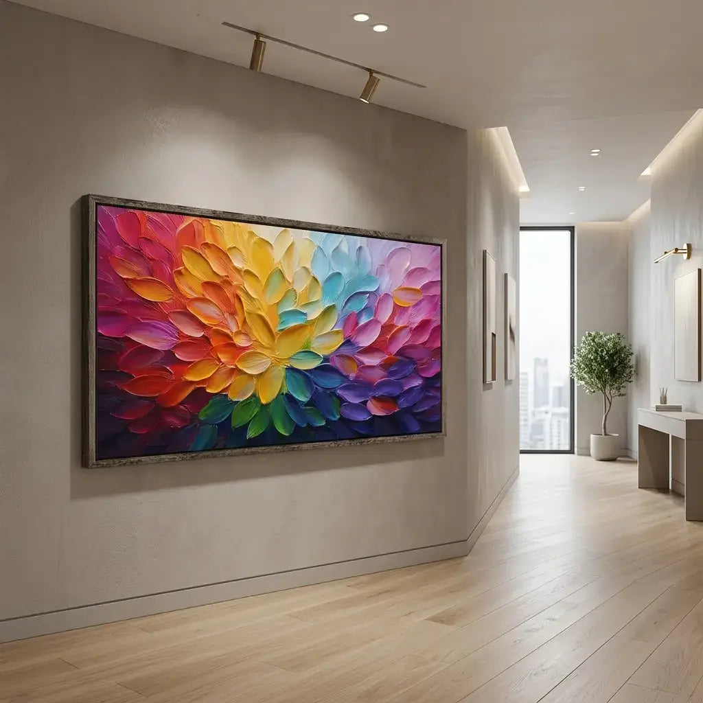 Modern interior with a colorful abstract painting on a wall
