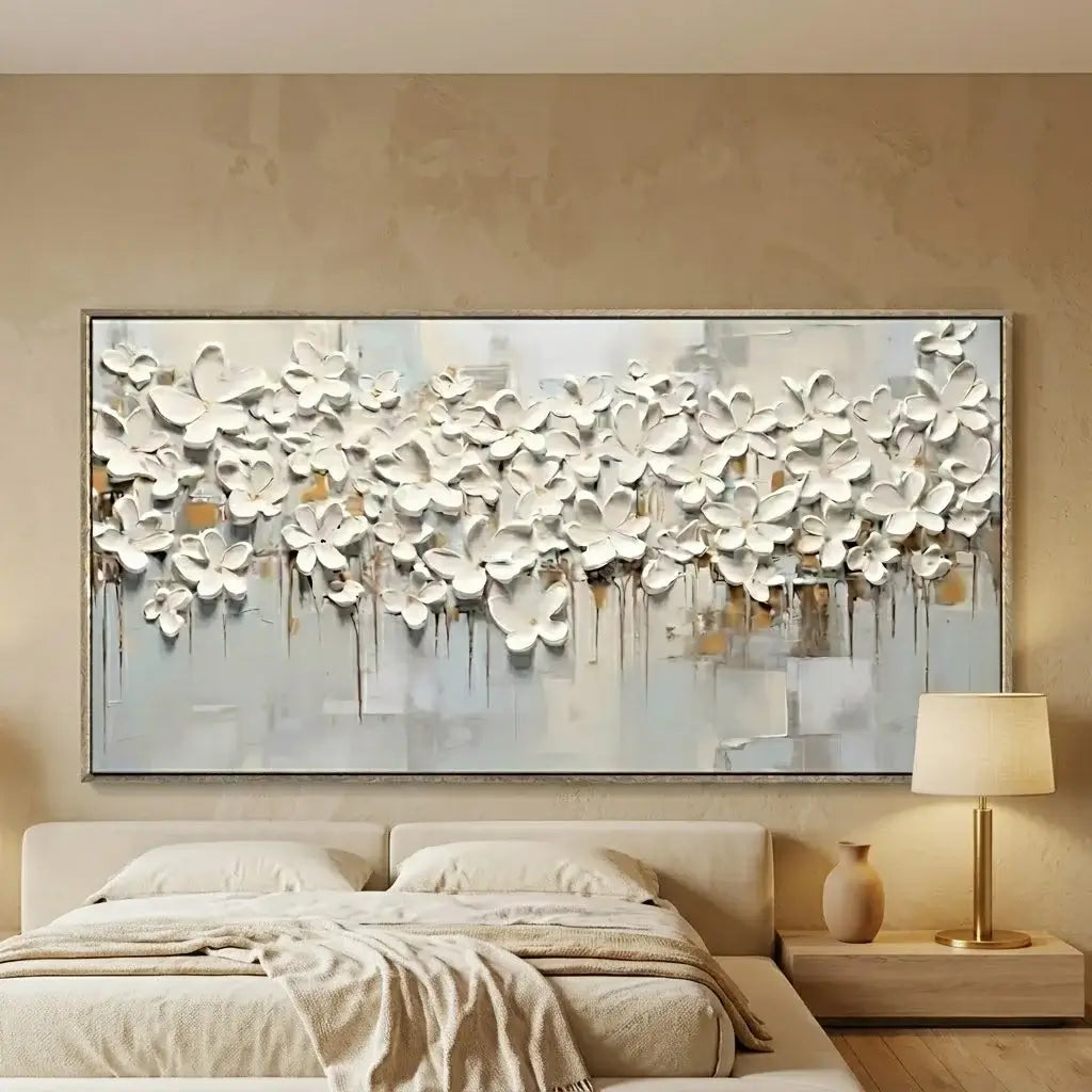 3D White Floral Texture Art #HHH024