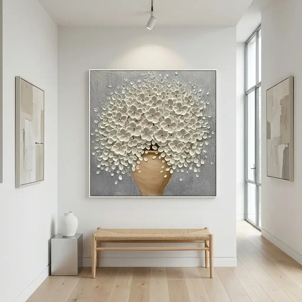 3D White Floral Impasto Art