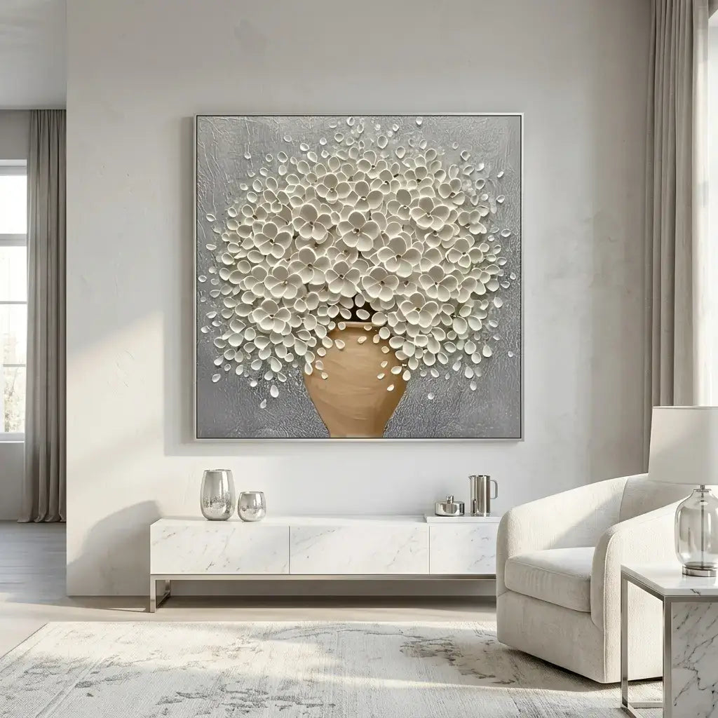 3D White Floral Impasto Art