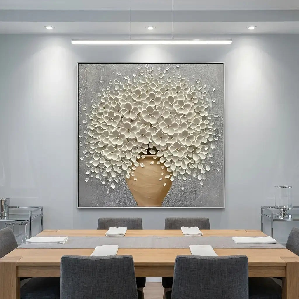 3D White Floral Impasto Art