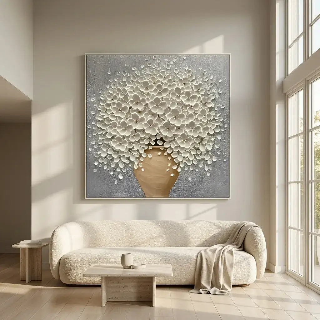 3D White Floral Impasto Art