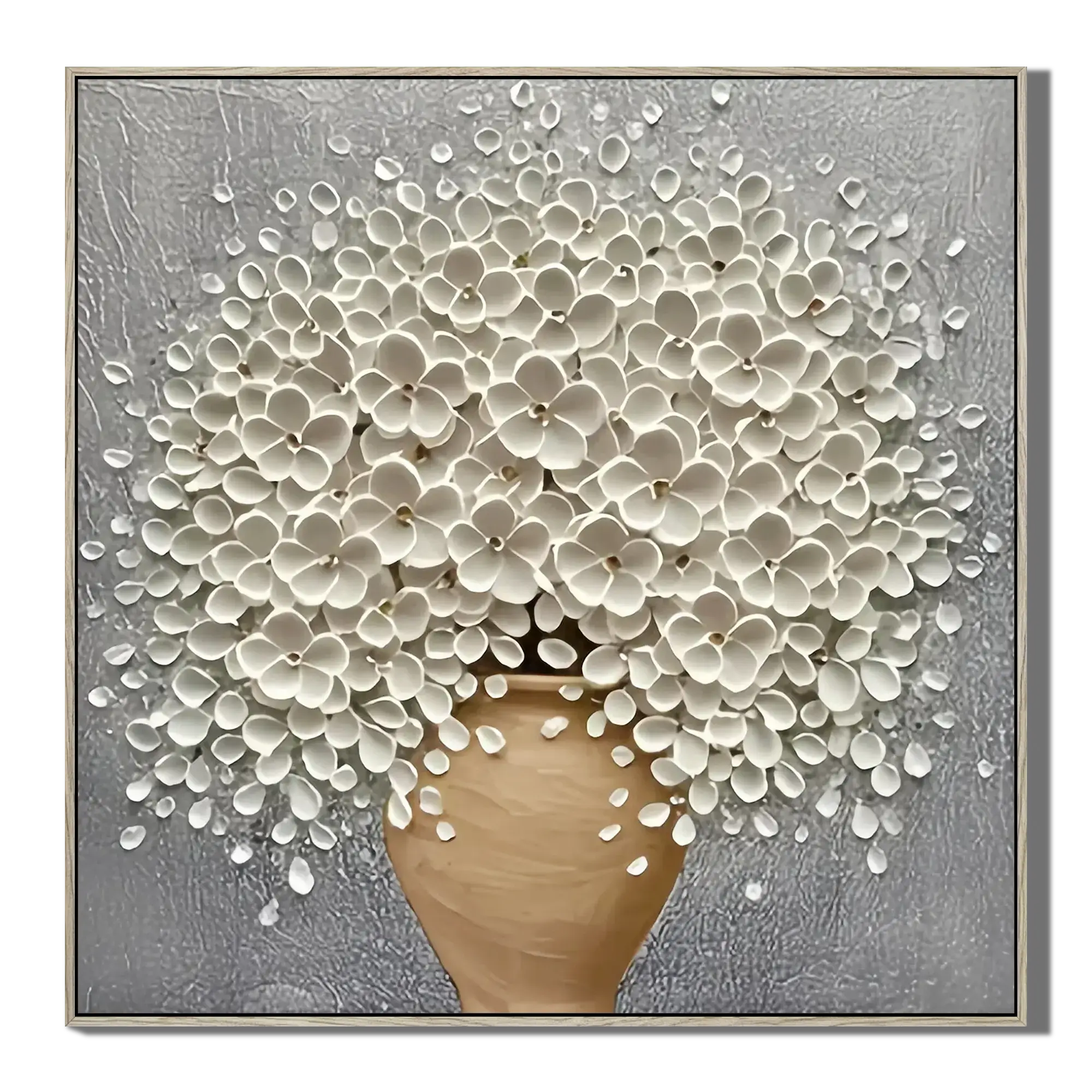3D White Floral Impasto Art