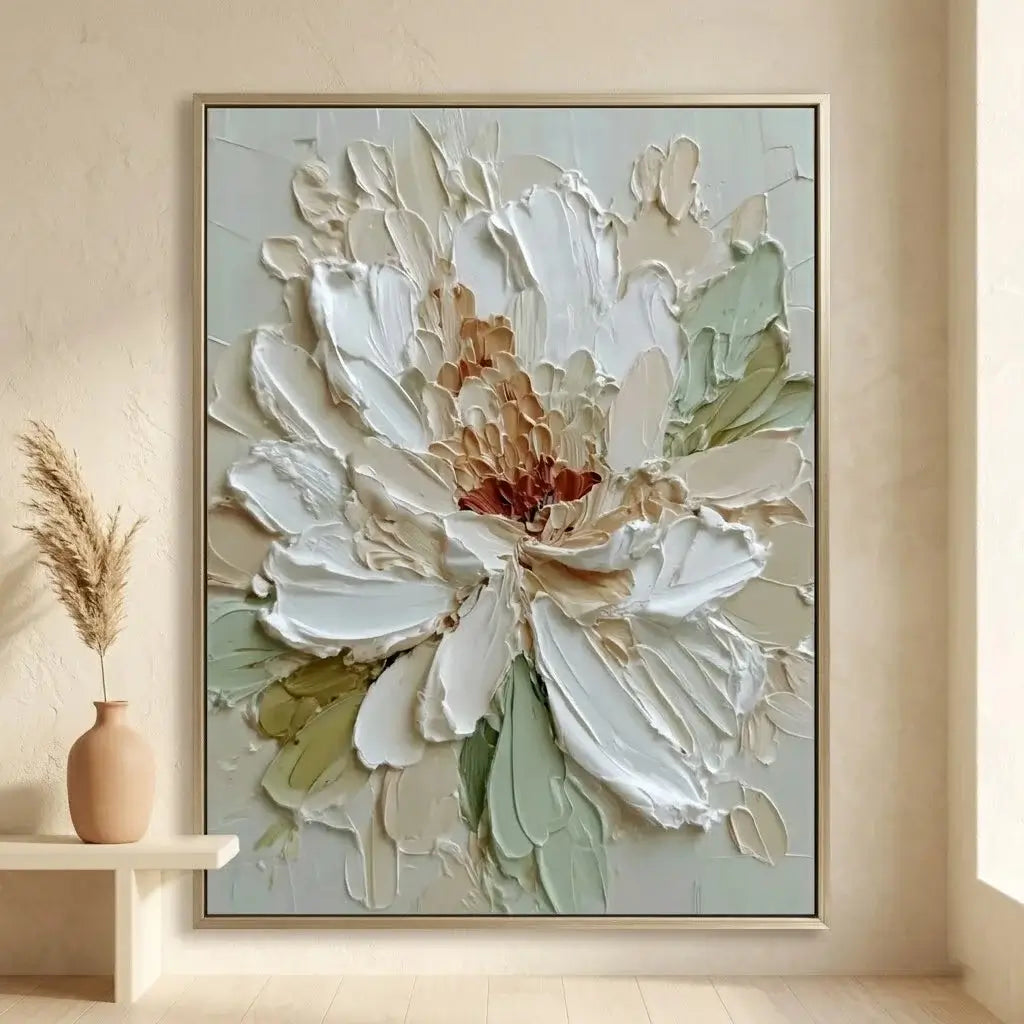 Neutral Floral Impasto Oil Painting #HHV007