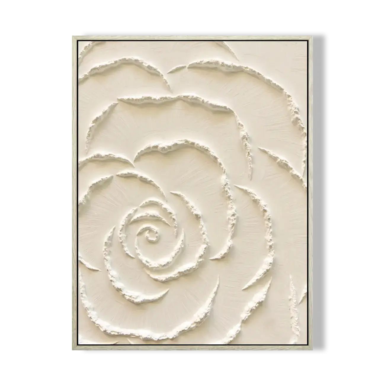 3D textured rose wall art in neutral tones on a white background