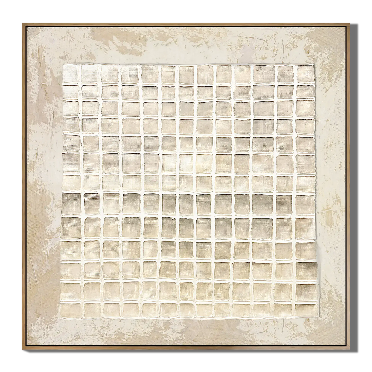 Pale Grid Forms Wabi Sabi Painting