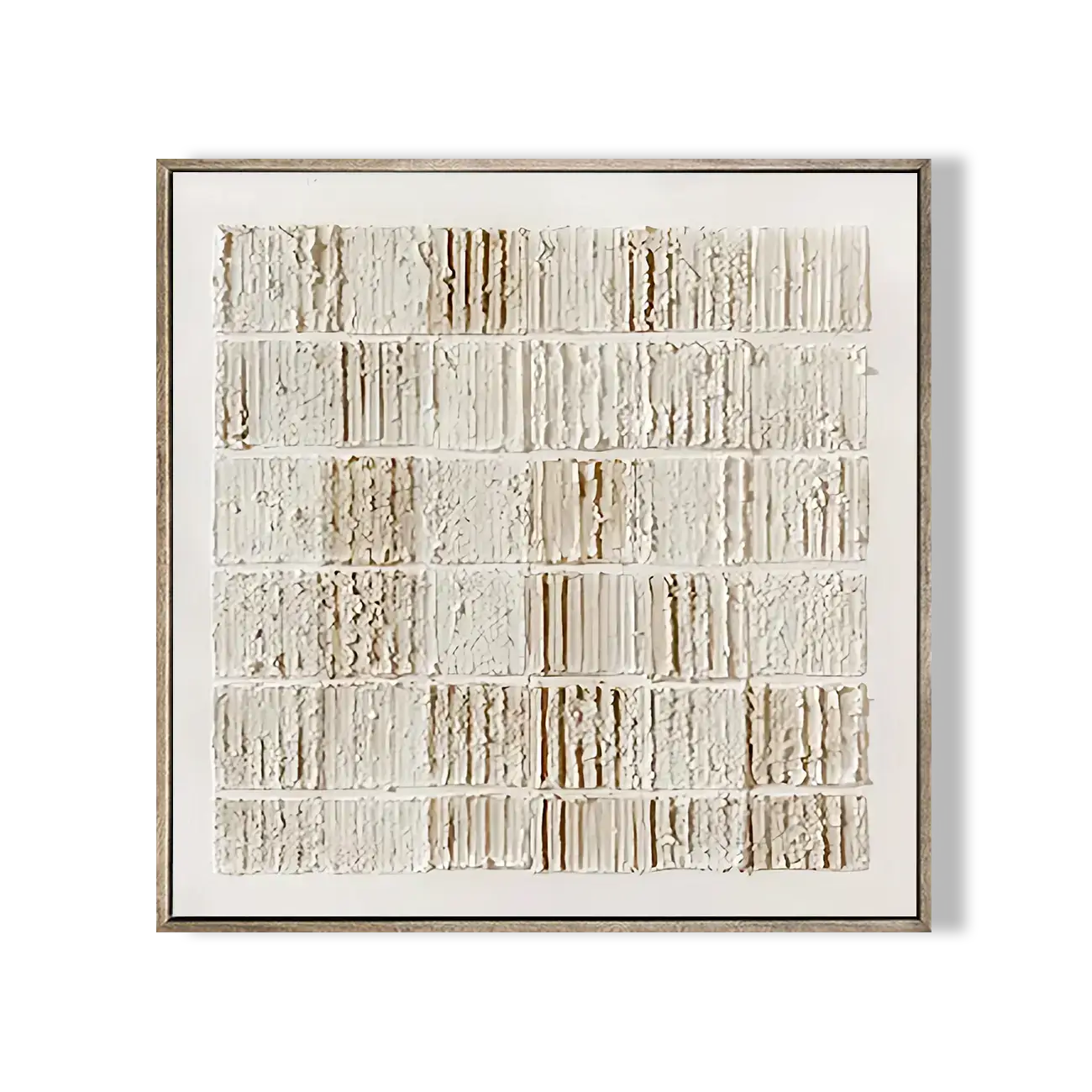 Textured abstract art piece in a frame on a white background