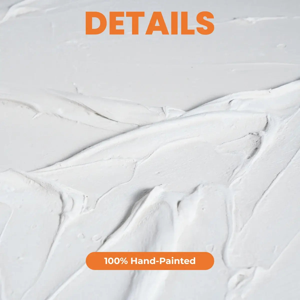 Textured white surface with '100% Hand-Painted' label on a white background